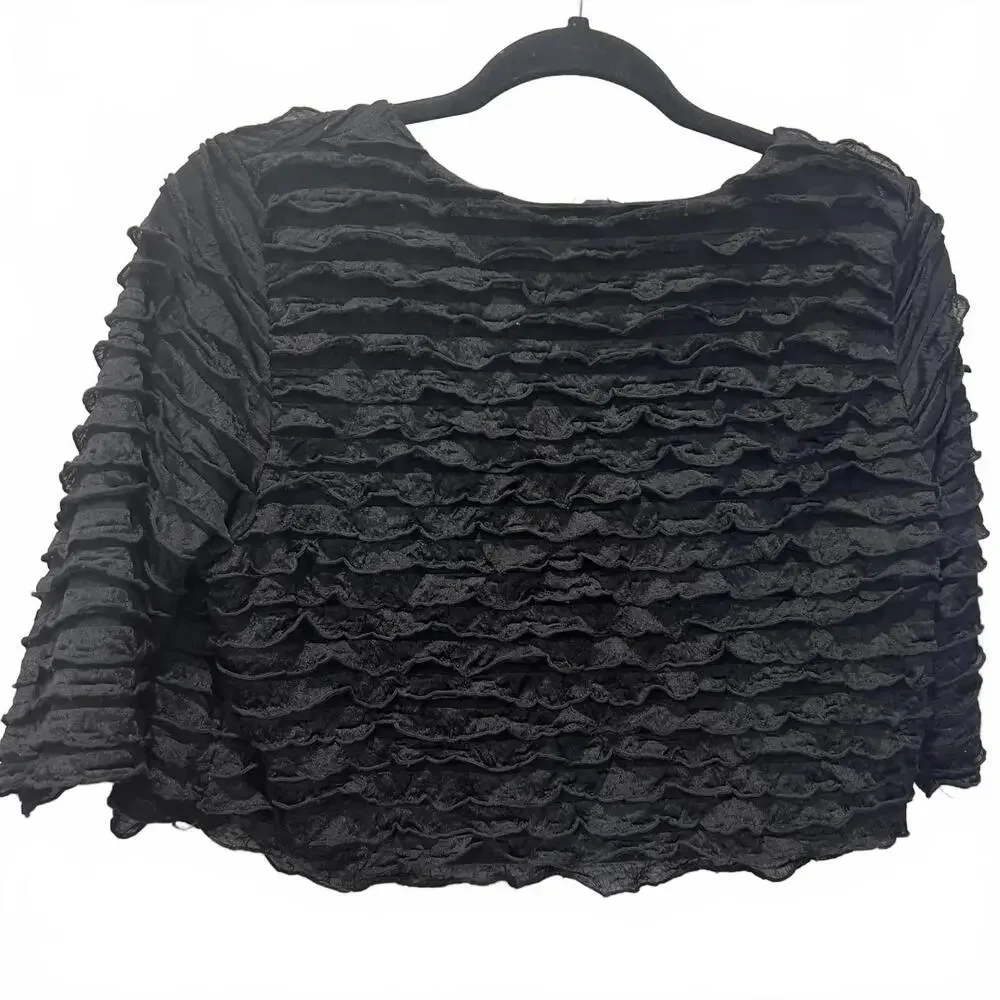 Forever Black Ruffle Textured Open Front Jacket - Picture 2 of 3